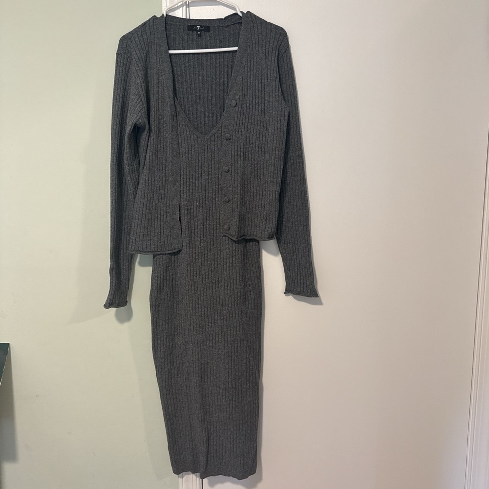 7 For All Mankind Grey knit cardigan and dress set